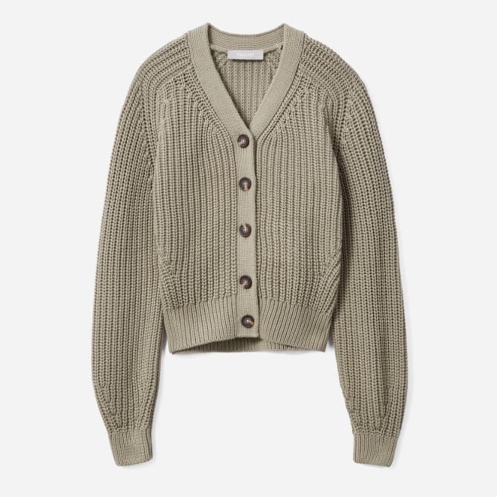 NWT Everlane texture cotton cardigan in field green size large